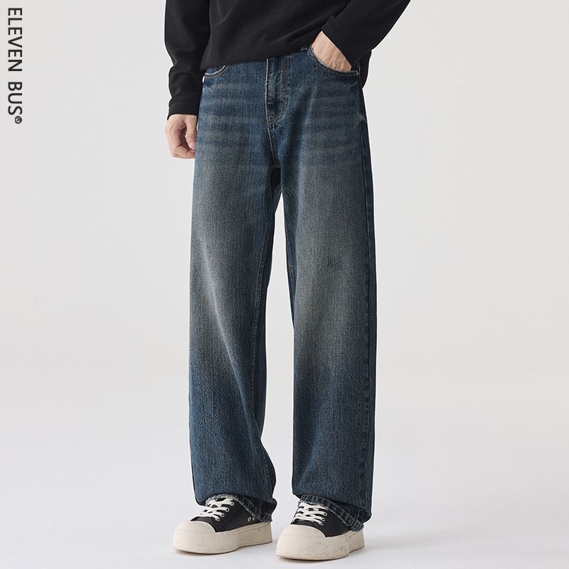 Men's High Street Washed Straight Leg Jeans – Vintage American Style Relaxed Fit Denim Pants (100% Cotton, Sand Wash)_mkmklike.com