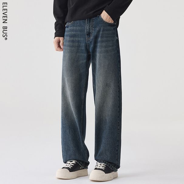 Men's High Street Washed Straight Leg Jeans – Vintage American Style Relaxed Fit Denim Pants (100% Cotton, Sand Wash)_mkmklike.com