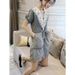 2025 Spring And Autumn New Lace V-Neck Dress, Women's High End Style, Temperament Splicing Cowboy Straight Tube Skirt_mkmklike.com