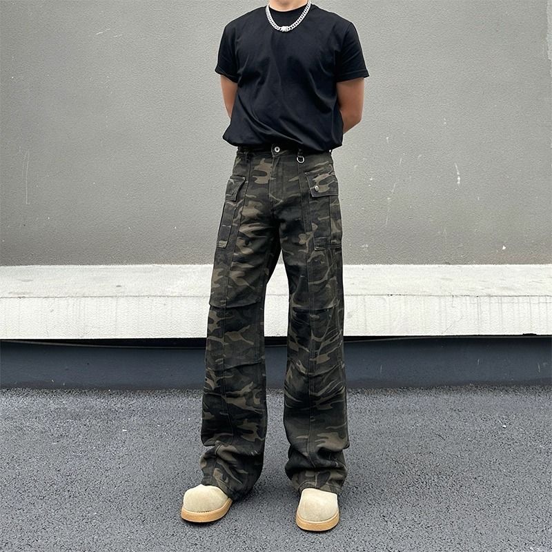 Men's Cargo Jeans - Camo Streetwear Pants With Multi-Pockets (Straight Cut, S-XXL)_mkmklike.com
