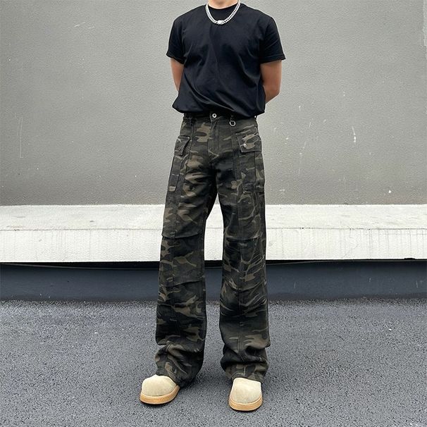 Men's Cargo Jeans - Camo Streetwear Pants With Multi-Pockets (Straight Cut, S-XXL)_mkmklike.com