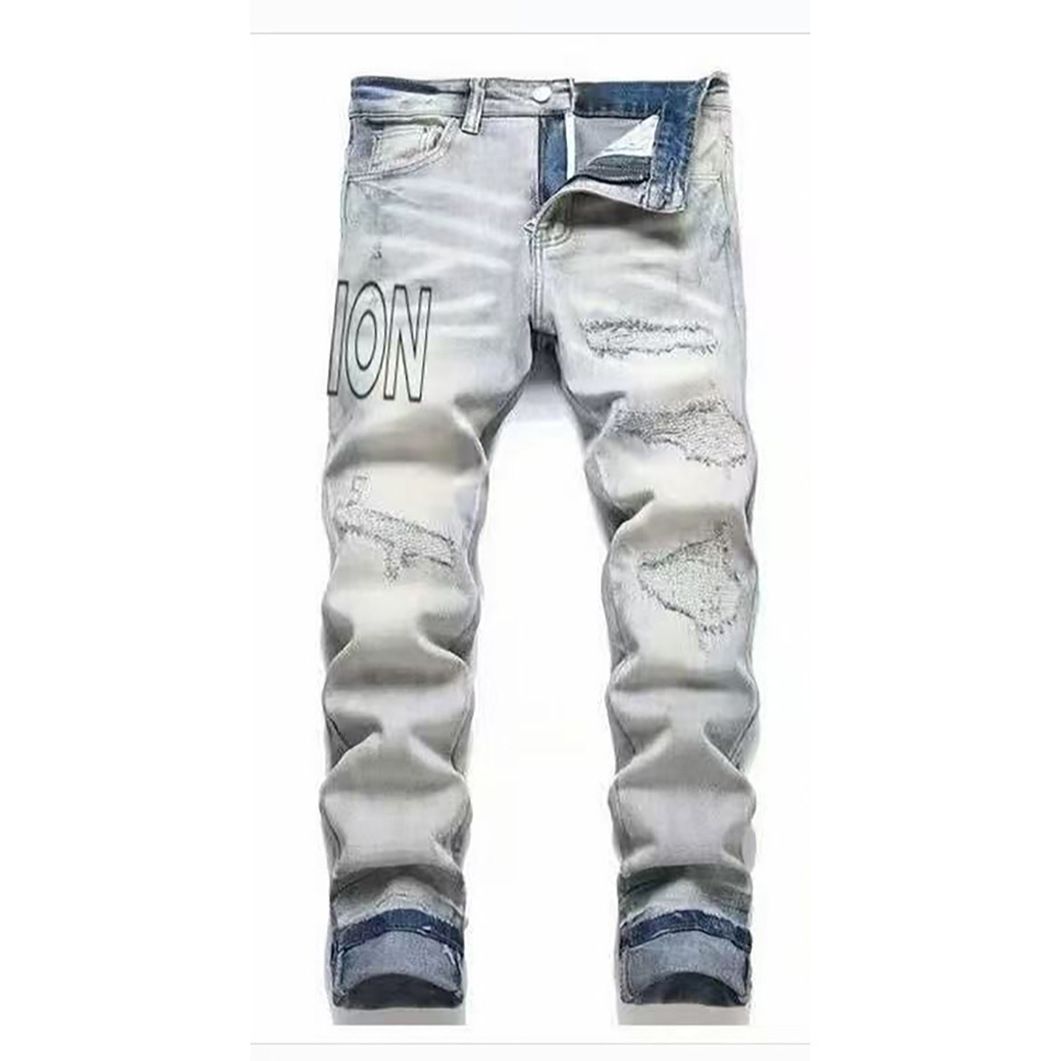 Men's High Street Trendy Straight Leg Jeans Letter Print High Waist Brand Hot Selling Denim_mkmklike.com
