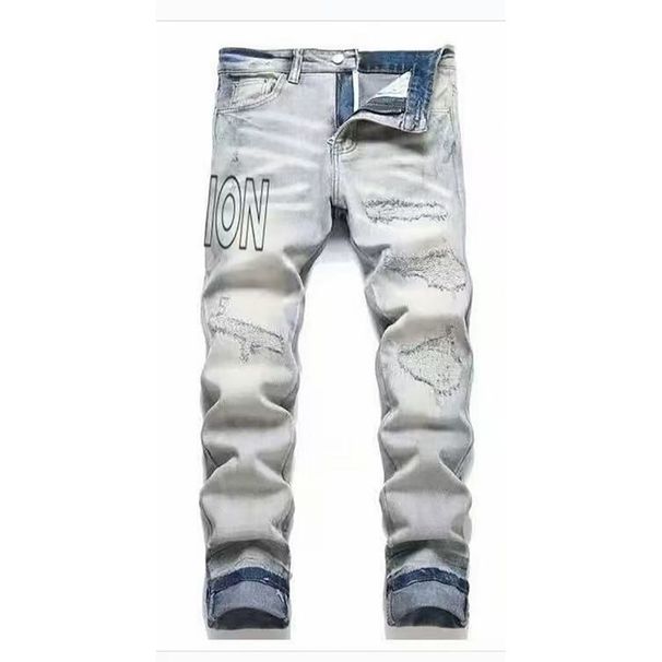 Men's High Street Trendy Straight Leg Jeans Letter Print High Waist Brand Hot Selling Denim_mkmklike.com