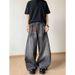 Pulse American Retro INS Washed Ink Splash Jeans For Men Summer Niche Vintage Loose Casual Wide-Leg Scimitar Pants_mkmklike.com
