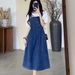 Waist Cinching Slimming Small Versatile Skirt, Mid To Long Dress, Summer New Denim Camisole Dress_mkmklike.com