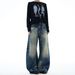 Men's Clothing Chinese Style Retro Washed Ink Splatter Curved Jeans Men's Spring And Autumn New Style Loose Wide Leg Long Pants_mkmklike.com