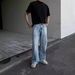 Men's Clothing Retro Blue Cow Washed Slightly Wide Leg Versatile Vintage Cleanfit Jeans_mkmklike.com