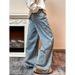 Guochao Street Niche Design Sense Reverse Wear Design Wide-leg Jeans Men And Women Versatile Mopping Hip-hop Straight Trousers_mkmklike.com