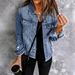 Vintage Denim Jacket For Women - Distressed Non-Stretch Polo Collar Long Sleeve Casual Coat In Light Blue, Dark Blue & Retro Blue_mkmklike.com
