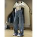 Women's High-Waisted Slimming Rhinestone Denim Jeans Straight Leg Wide Leg Pants Retro American Style For Autumn/Winter_mkmklike.com