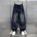 Men's Streetwear Patchwork Cargo Jeans – Oversized Straight-Leg Denim Pants With Utility Pockets & Washed Finish_mkmklike.com
