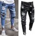 Men's Trendy Skinny Jeans Fashion Ripped Stretch Hip Hop Trousers For Youth Badges_mkmklike.com