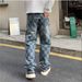 2025 European-Amecian Fashion Men's High Street Cowboy Pants Design Plaid Print Hip Hop Straight Jeans Brand Loose Wide Leg Mopping Denim Pant_mkmklike.com