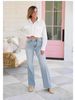 Light Blue High-Waisted Flared Jeans For Women - Stretch Polyester Comfort Fit (Long/Short/Regular Length, Plus Size Friendly)_mkmklike.com