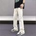 Men's Clothing Men's Slim Fit Straight Leg Jeans Trendy American Street Style Mud Dyed Washed Denim With Stylish Design Slightly Flared Leg_mkmklike.com