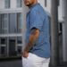 Men's Clothing Solid Color Denim Shirt Short Sleeved T Shirt Casual Loose T Shirt_mkmklike.com