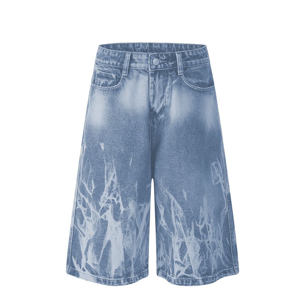 Men's Clothing High Street Men's Jeans Men's Niche Tie Dye Worn Straight Wide Leg Trendy Brand Loose New Men's Shorts_mkmklike.com