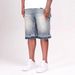 Men's Low Waist Loose Straight Leg Denim Shorts Blue Washed Raw Edge Casual Summer Shorts_mkmklike.com