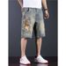 Men's Chinese Tiger Embroidered Denim Shorts – Loose Fit Distressed Cargo Shorts With Vintage Style_mkmklike.com