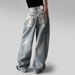2026 Spring New Arrival Men's Loose Straight Denim Pants, Korean Dongdaemun Vintage Washed Wing Print Design Casual Jeans_mkmklike.com