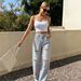 High-Waisted Ripped Wide Leg Jeans Women's Pink Frayed Edges Color-Block Straight Leg Trousers European American Style_mkmklike.com