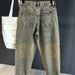 Retro Yellow Mud Dyed Harem Jeans For Men Loose Straight Leg Casual Long Trousers Spring Autumn Trendy Versatile_mkmklike.com