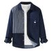 Denim Contrasting Striped Shirt For Men, Casual Loose Fitting Patchwork Fashionable Long Sleeved Shirt_mkmklike.com