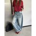 ICC Early Spring New Street Style Loose Fit Curved Hem Jeans With Washed Fading And Cat-Eye Effect For Women 10663_mkmklike.com