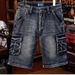 Men's Clothing Denim Shorts Men's Trendy INS Summer Wear Retro Loose Casual Multi Pocket Workwear Five Point Pants_mkmklike.com