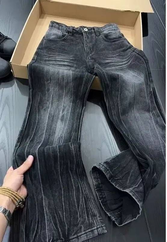 Men's Clothing Men's Lightning Wash Denim Pants - Vintage High Street Jeans (Retro Bootcut Style)_mkmklike.com