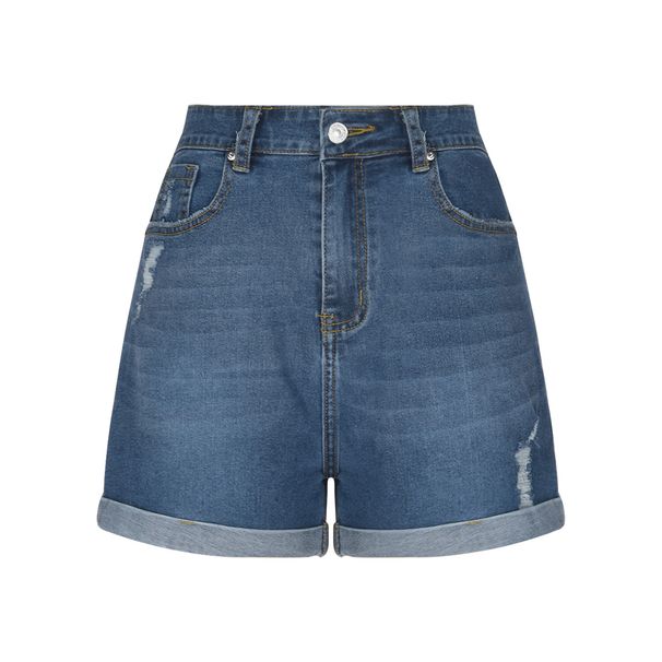 K Women's New Straight Tube Slim Fit Denim Shorts With Worn Edges And Rolled Edges_mkmklike.com