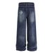 Street Style Floral Embroidery Denim Wide-Leg Men's Vibe Trend Washed Vintage Distressed Straight Pants_mkmklike.com