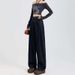 Autumn And Winter Wom's Dark Blue Loose-fitting Patchwork Straight-leg Fashion Versatile Curved-cut Long Jeans For_mkmklike.com