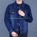 Loom American Style Workwear Blue Denim Jacket Men, Autumn New Stretch Trendy Loose Jacket, Versatile Casual Top For Men_mkmklike.com