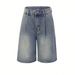 Women's High-Waisted Wide Leg Denim Shorts – Relaxed Fit, Gathered Waist (XS-XXL, Bluish/Light Blue/Black)_mkmklike.com