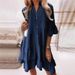 Women's Clothing New Solid Color Washed Cotton Five Point Sleeve A Line Mid Length Denim Dress Long Skirt_mkmklike.com