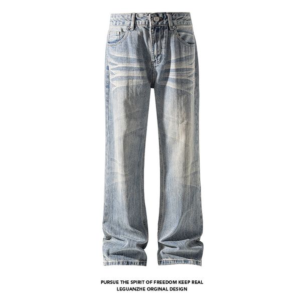 New Autumn Winter American-style Design Plus-size Vintage Bamboo Pattern Washed Flared Jeans, Loose Pants For Trendy Men_mkmklike.com