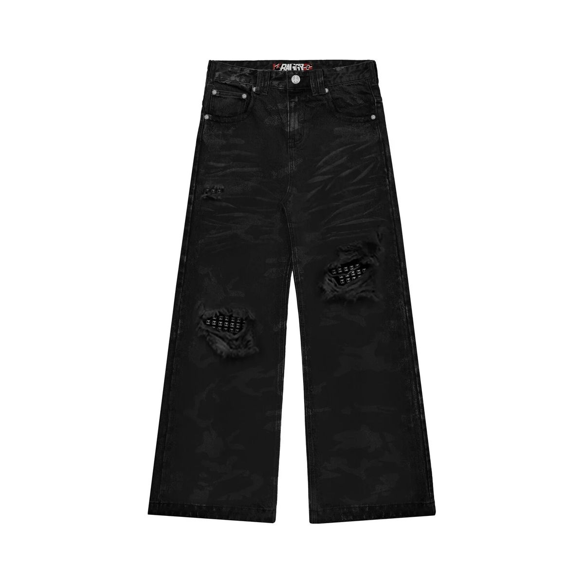 Gothic Distressed Straight-Leg Jeans – Industrial Washed Black Denim Pants With Ripped Details (Unisex Streetwear, S-Xl, Winter Grunge Style)_mkmklike.com