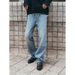 Washed Light Blue Pearl Jeans, Retro Straight Leg Cut, Classic Texture, Stylish Men's Pants_mkmklike.com
