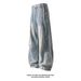American Retro Blue Curved Hem Jeans Men, Spring, Autumn, Winter Trendy Brand, Stylish Loose Straight-leg Wide-leg Pants_mkmklike.com