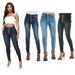Women's Clothing Slim Fit High Waisted Buckle Elastic Leg Pants With Holes_mkmklike.com