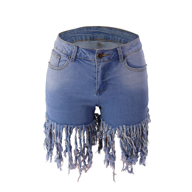 Women's Clothing Jeans Spot Tassel Denim Shorts_mkmklike.com