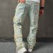 REPPUNK Men's Vintage American Wide Leg Jeans - High Street Baggy Denim Pants With Distressed & Washed Finish_mkmklike.com