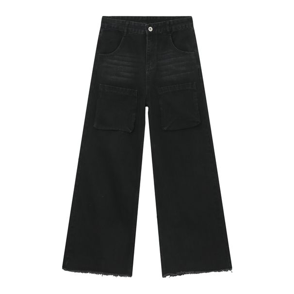 EF JEANS | 2023 New Front Pocket Design Korean Version Trendy Brand Loose Straight Wide Leg Denim Men's Overalls_mkmklike.com