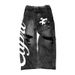 Distressed Washed Denim Jeans For Men & Women - Y2K Streetwear Low-Rise Straight Leg Pants With Patch & Letter Design_mkmklike.com