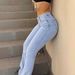 Y2K Split Hem Jeans For Women – High-Waisted Straight Leg Denim Pants, 95% Cotton Stretch, Retro Streetwear (Vintage Blue, Button Fly, Unisex Fit)_mkmklike.com