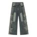 Men's Streetwear Star Patch Jeans – Relaxed Straight-Leg Baggy Pants With Vintage Wash_mkmklike.com