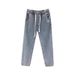 Men's Retro Elastic Waist Jeans Korean Style Straight Leg Loose Fit Trendy Wide Leg Casual Pants For Teenagers_mkmklike.com