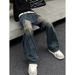 Nordmann American Retro Distressed Jeans For Men With Unique Design, Patchwork Trendy Loose Straight Wide-Leg Casual Pants_mkmklike.com