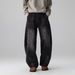 Men's Trendy Versatile Casual Washed Distressed Black Jeans High Street Style Loose Straight Leg Wide Leg Pants_mkmklike.com